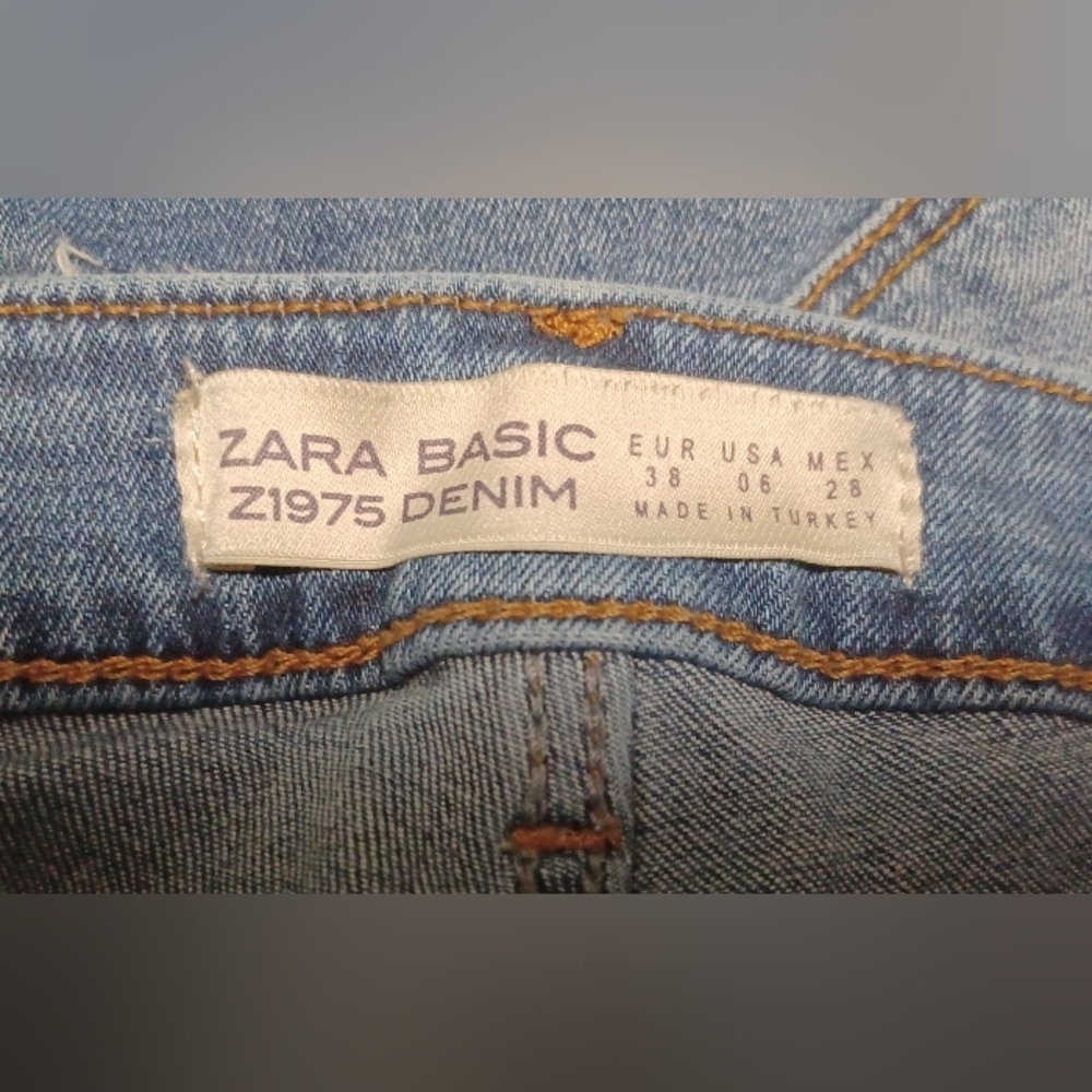 Zara Basic Denim Dept. Blue Skinny Jeans with Red and White Stripe - Picture 11 of 13